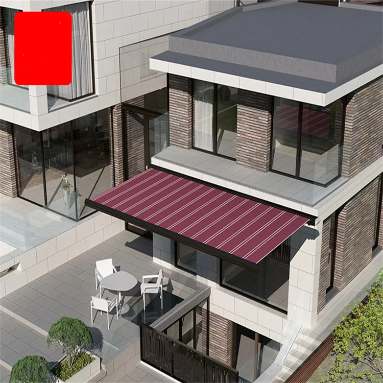 large size strong wind retractable Motorised full cassette electric awning with remote control LED light