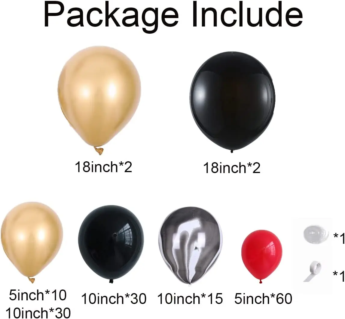 Red Black Gold Balloon Garland Arch Kit Chrome Metallic Gold Marble Agate Black Balloons for Men Women Kids Birthday Party Decor