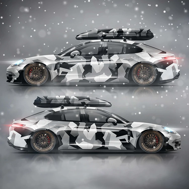 5 years durability Auto vehicle car body wrap vinyl yellow black and white camouflage vinyl wrap