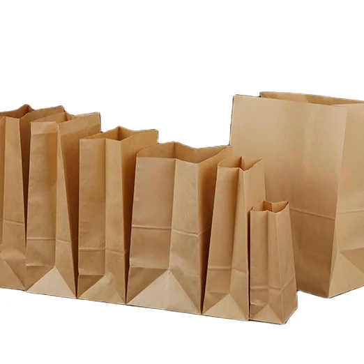 Square bottom brown 60g pe coating kraft paper bag without handle