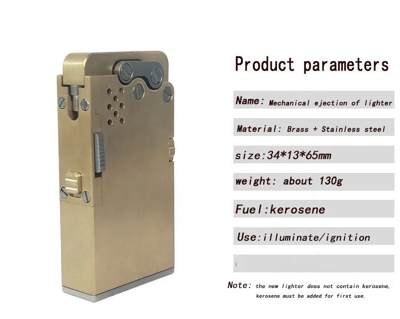 China Luxury Brass handmade stainless steel mechanical automatic catapult kerosene lighter steam punk male custom carved