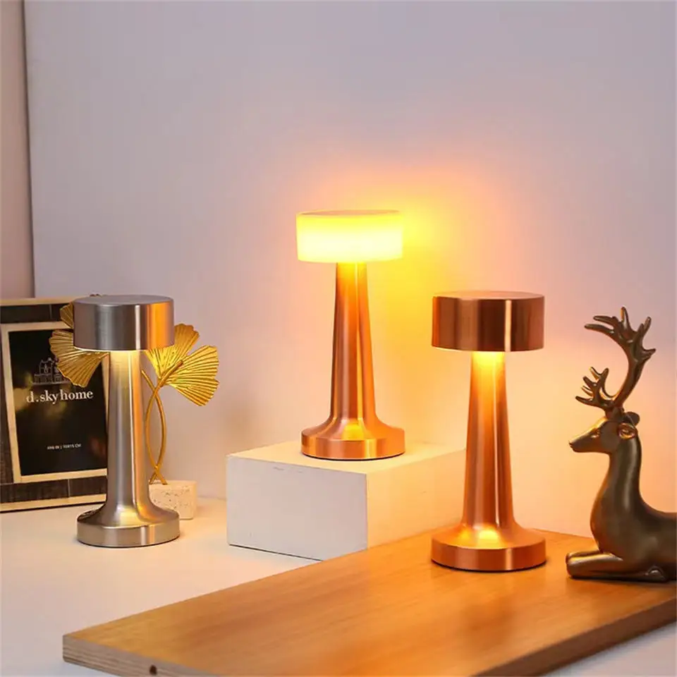 Rechargeable Atmosphere Led Table Night Light Mini Gold Cordless Restaurant Touch Table Lamp For Hotel And Bar
