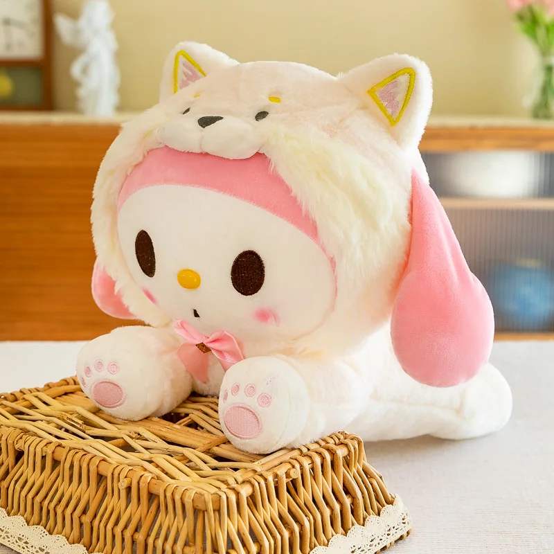 Kawaii Cartoon Kuromi Dressed As Shiba Inu Plush Pillow for Kids Stuffed Cinnamonoll Grab Machine Plush Doll