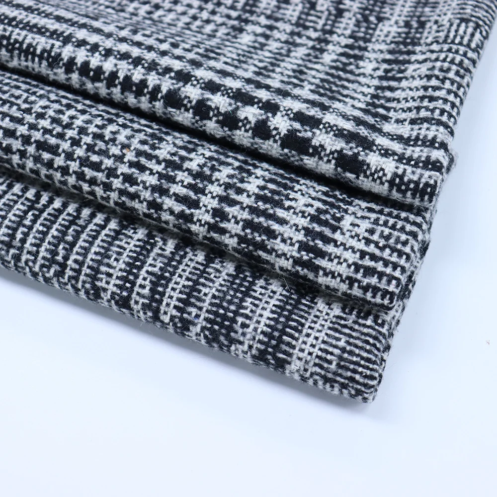 tweed recycle Upholstery Metallic Woven Glitter Italian Woolen Plaid Tweed Fabric For Suit Coat