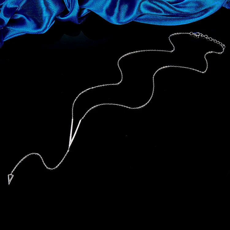 Fashion Sweater Chain Long Sterling Silver Women Jewelry V Neck Low Chest Chain Necklace