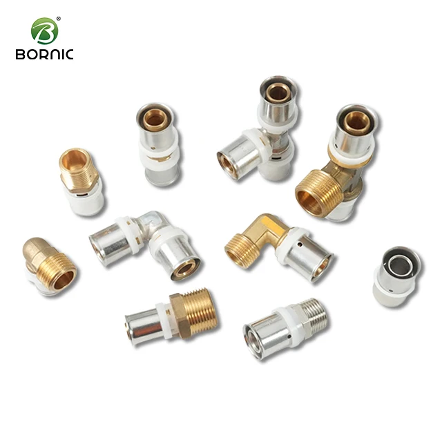 Bornic Free sample High brass press fitting Standard pex fittings Multilayer Nickelplating Male Tee Brass Fittings