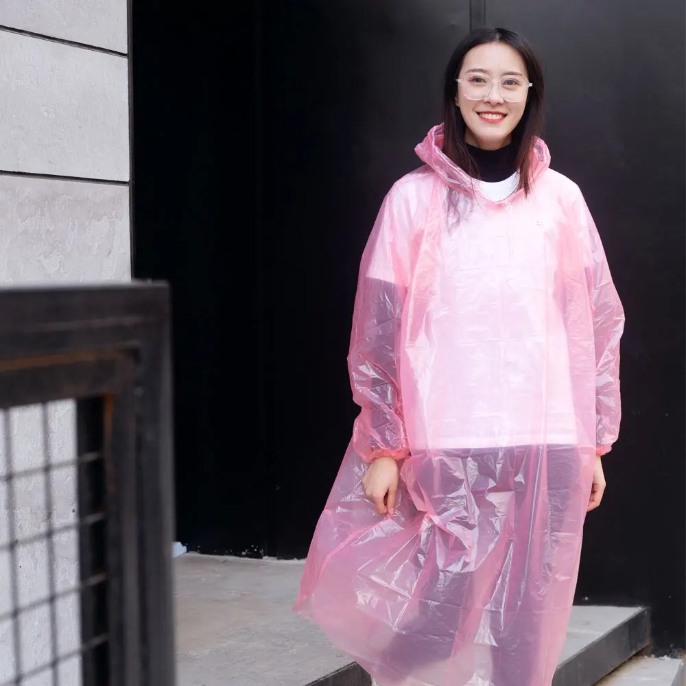 Supplier custom logo emergency pocket PE disposable adult rainproof rain raincoat with plastic Waterproof Transparent Rainwear