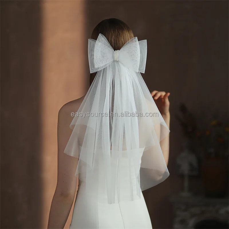 YM89 bow Lace Elbow length Wedding Veil Bridal Veil with Comb Bride Hair Accessories