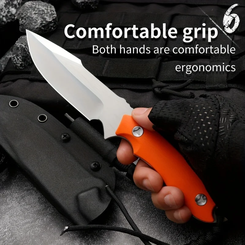 Steel Fixed Blade Hunting Knife High Hardness Stainless Steel Outdoor Survival Knife with G10 Handle for Hiking and Rescue