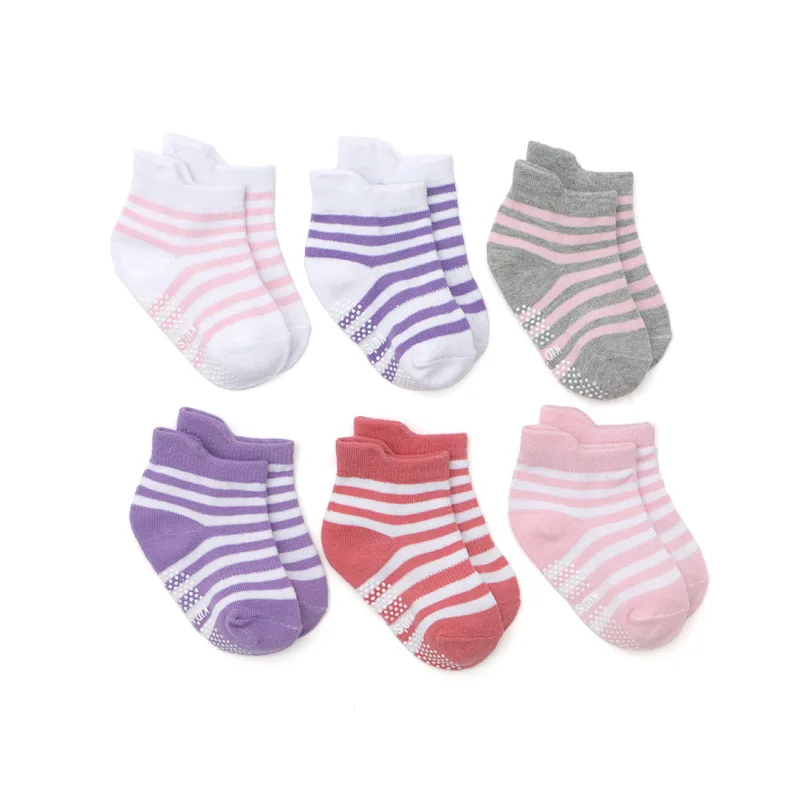 
Whole Cotton Fabric Striped Print Infant Indoor Active Grip Anti Slip Boy Girl Sock Ankle Baby Socks 