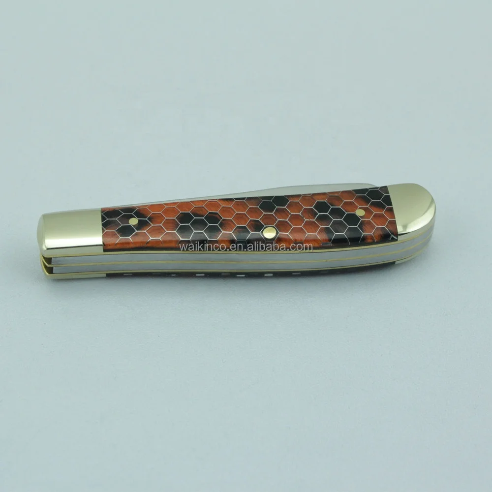 Wholesale Leopard Print Acrylic Handle Double Blades Folding Camping Survival Pocket Knife