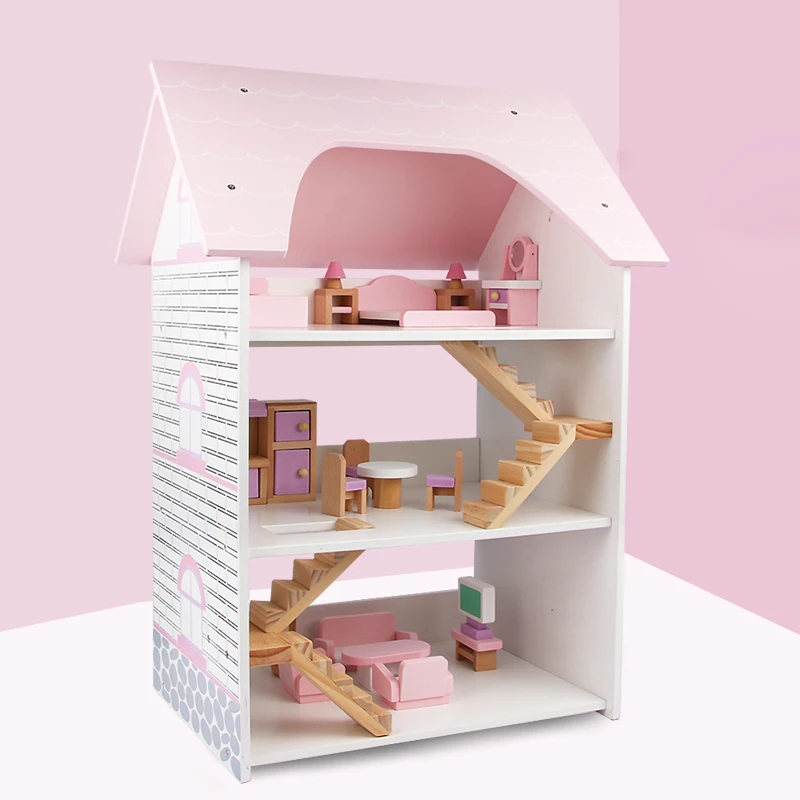 
children Pretend play Furniture toy Three floors doll house wooden toys 