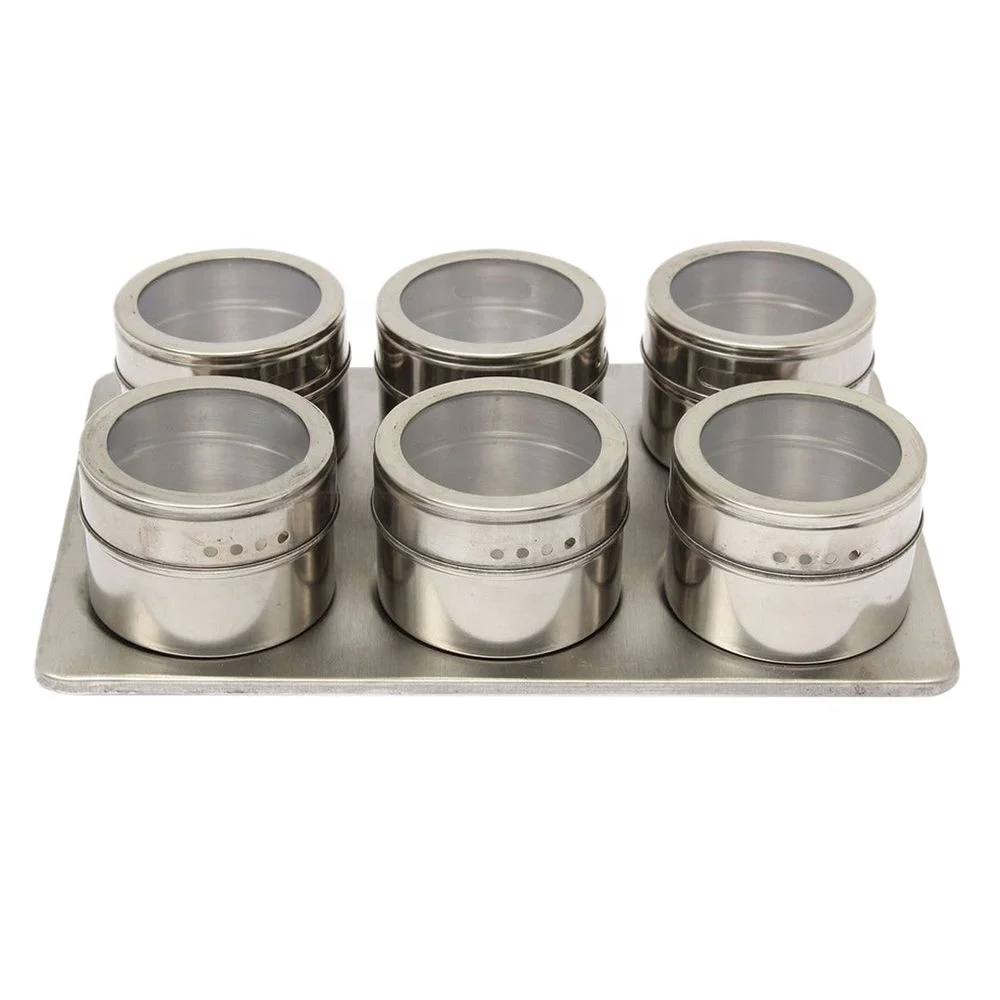 
Magnetic Spice Jar Set Rack Holder Containers Condiments Storage Silver 