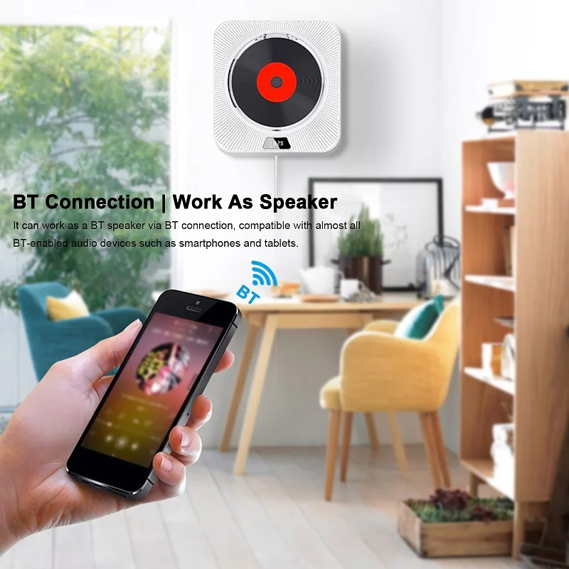 Q200 настенный CD-плеер BT динамик с пультом дистанционного управления FM радио TF карта U диск музыкальный плеер 3 5 мм наушники светодиодный