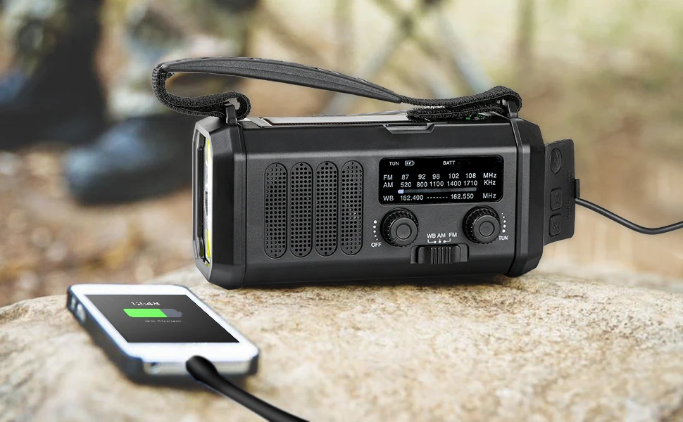 Portable 10000mAh Crank Radio with LED Reading Light Compass Torch NOAA/AM/FM Weather Radio MP3-for Home Emerncy & Solar Use