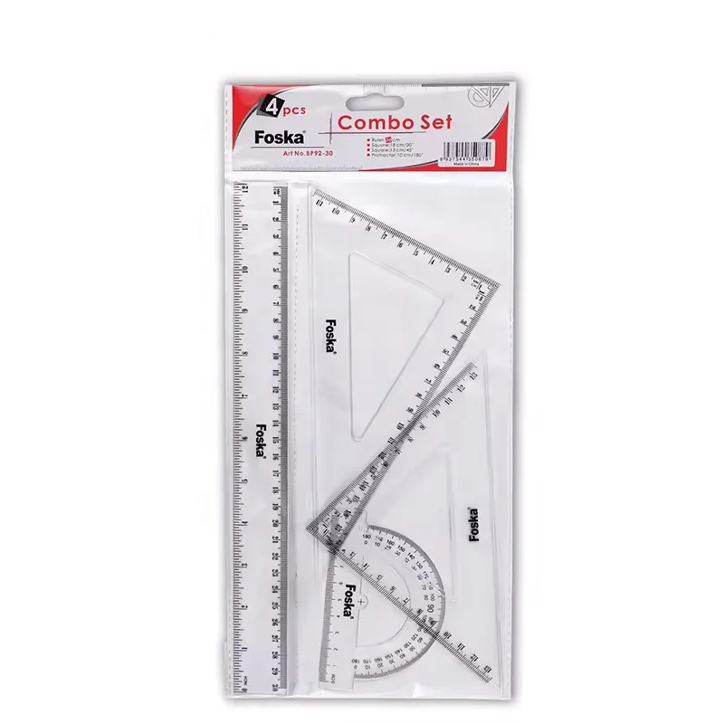 4 Pieces Students Plastic Geometric Ruler Set