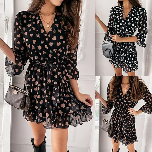 Chiffon Summer Women Cheap Fury Dresses Ladies Fancy Belts Floral Long Dress Print Woman
