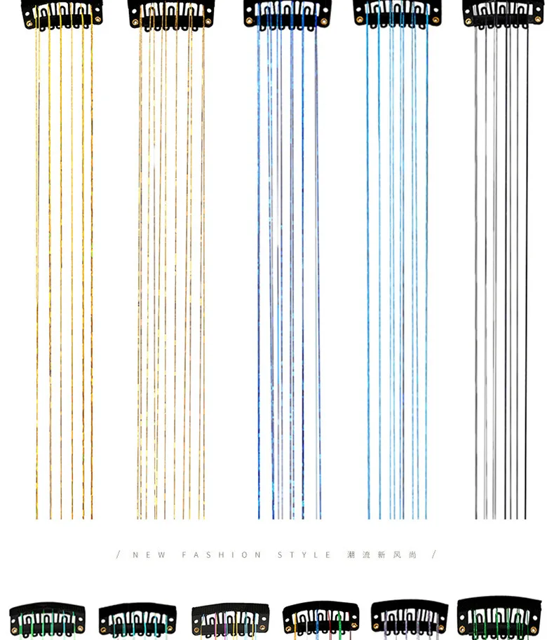 Sparkle Shiny Hair Tinsel Hair Extensions glitter heat resistant tinsel hair extension with clips