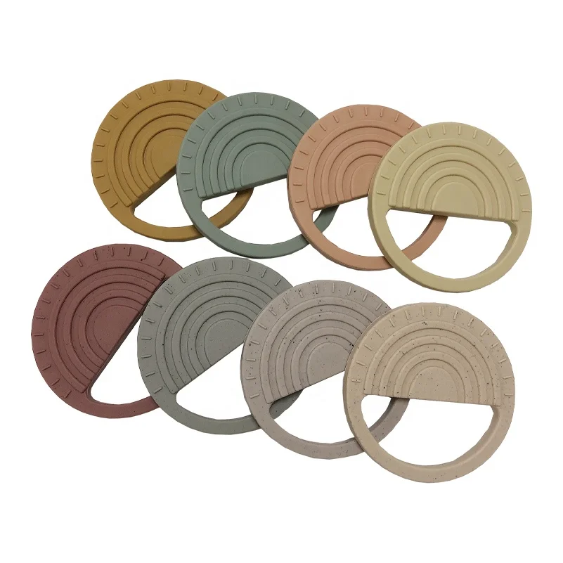 BPA FREE Silicone Baby Teething Toys Silicone Chewable Ring Rainbow Round Toys for Toddler Infants Soft Silicone Soothes Babies