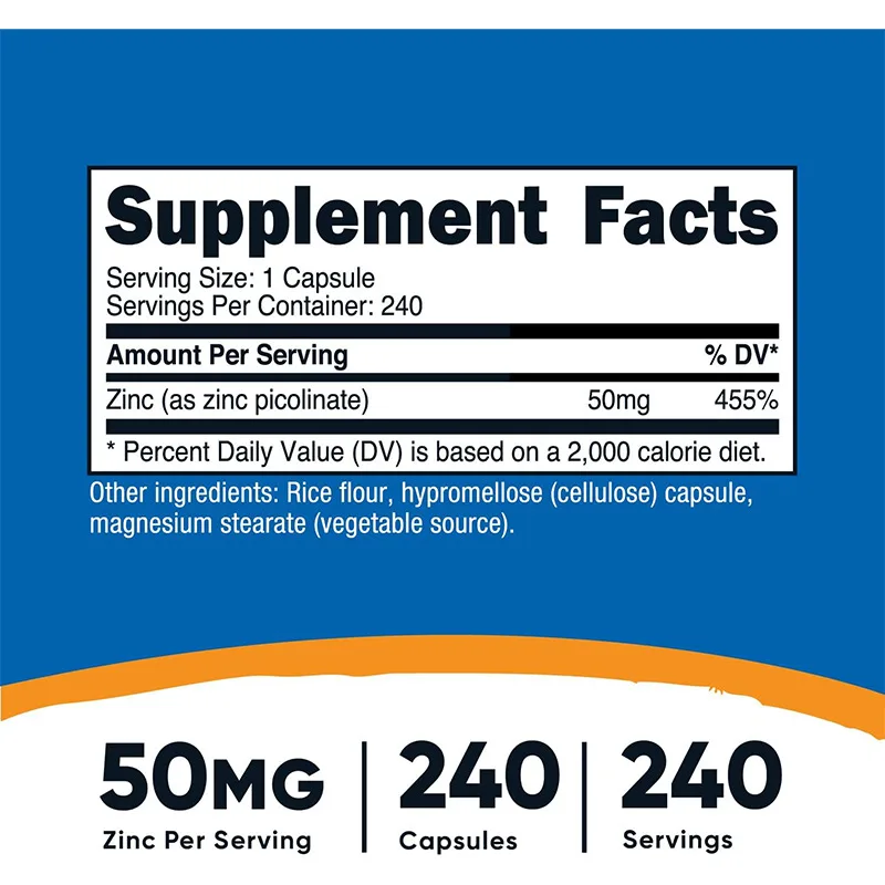 Low Price And High Quality Guarantee 240 Vegetarian Capsules Zinc Picolinate Natural Health Supplement Products