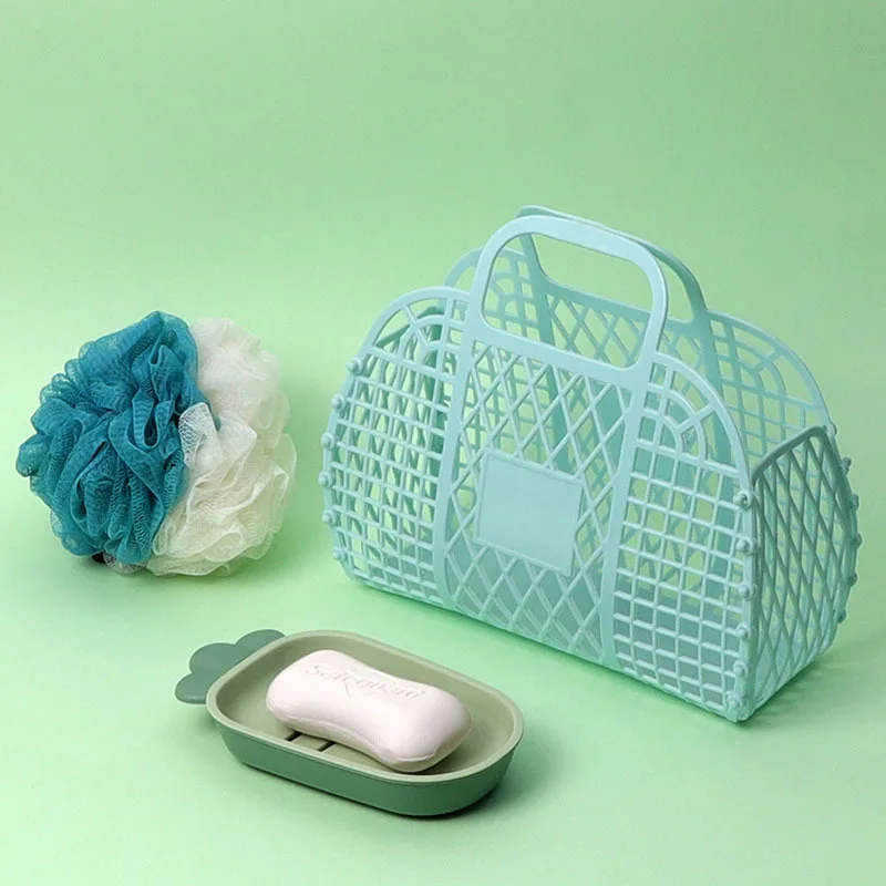 OWNSWING Bathroom Hollowed out Toiletries Bath portable Plastic bath basket Foldable mesh hand-carried basket bath basket