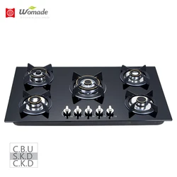 90cm gas hobs  5 burner black glass top built in hobs brass SABAF high class gas hobs estufas elegantes