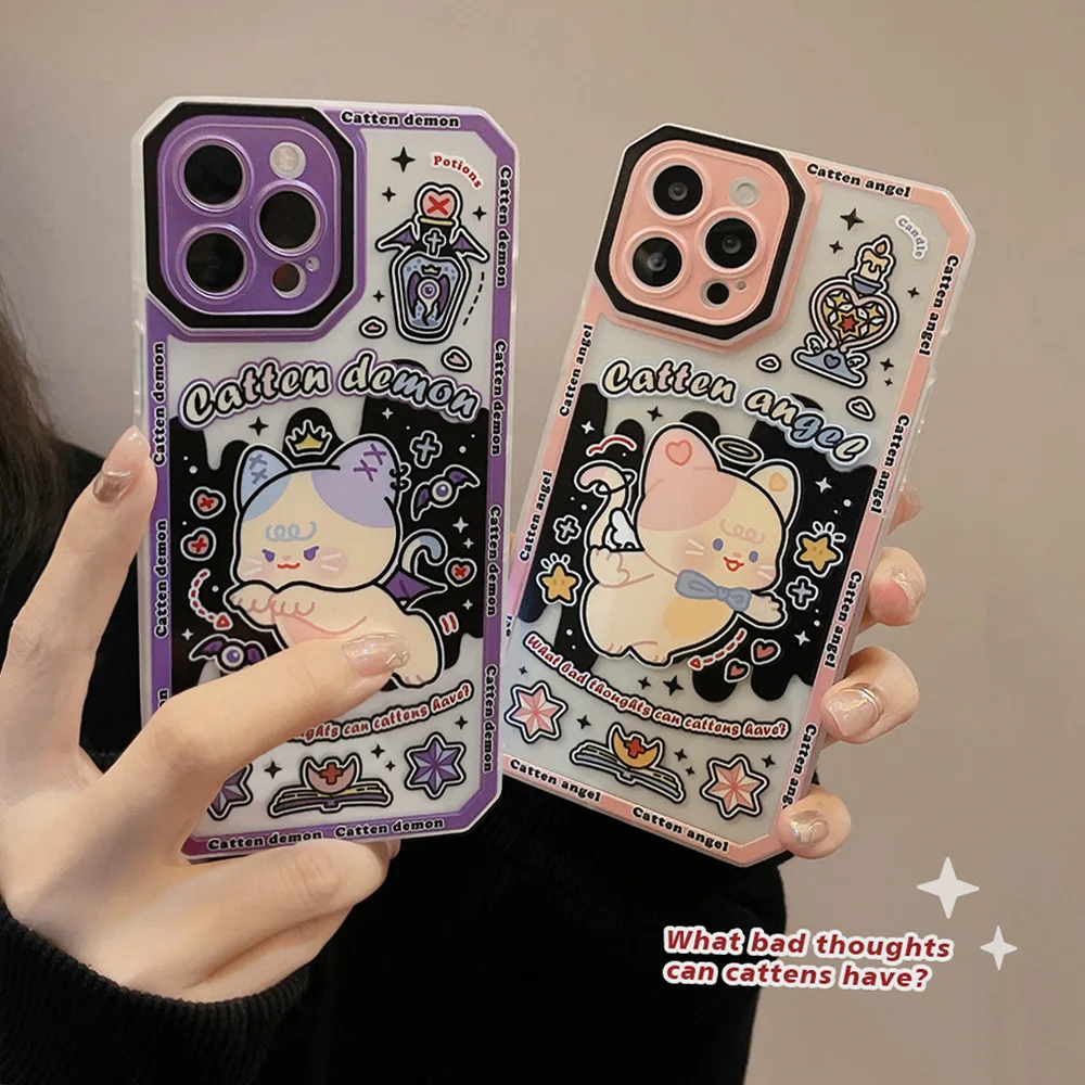 Cartoon Cute Cat Graffiti Case Full Protect Back Cover For iPhone 14 11 Pro Max 12 Pro 13 Pro Xs Max Xr 8 7 Plus Soft Phone Case