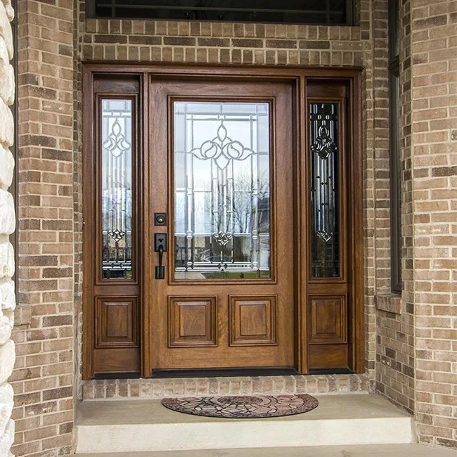 new modern external wood front double entrance residential doors design