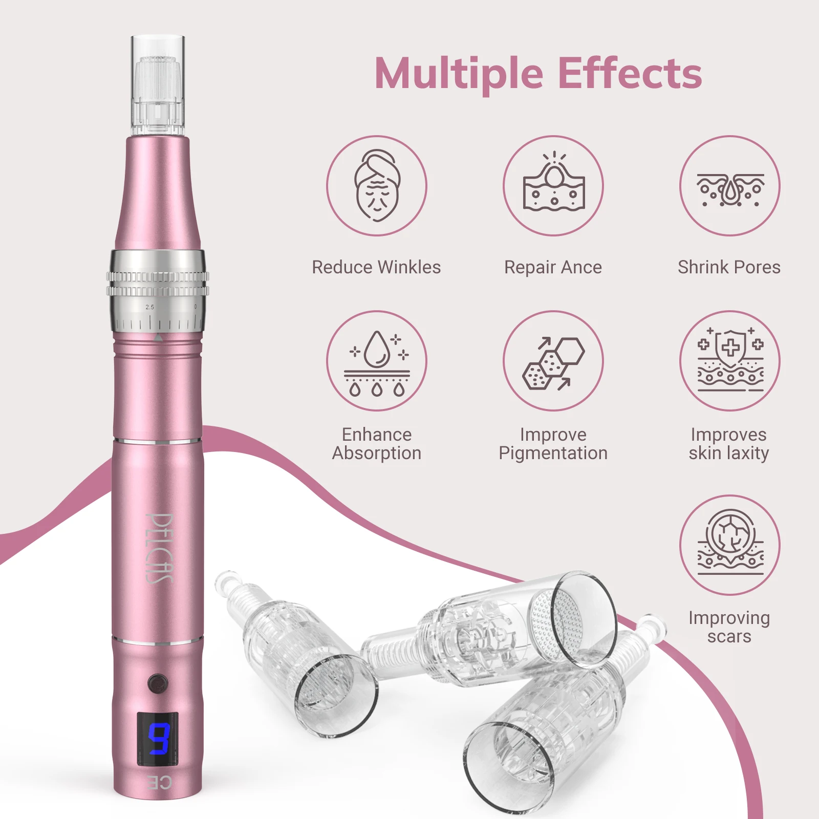 PELCAS 9 Speeds Professional Skin Care Pen 7 Colors Led Light Skin Pen for home beauty