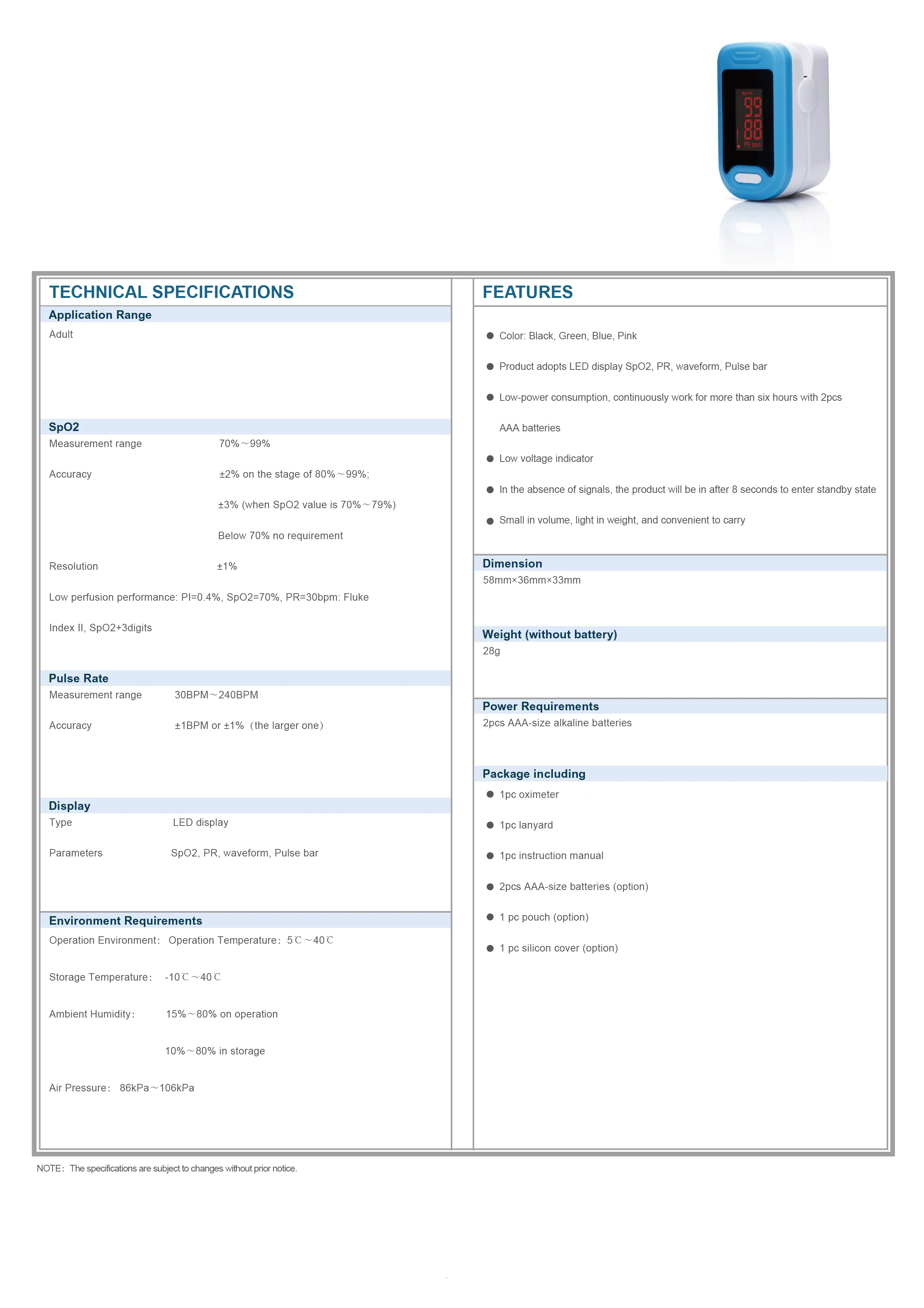 Fingertip Pulse Oximeter
