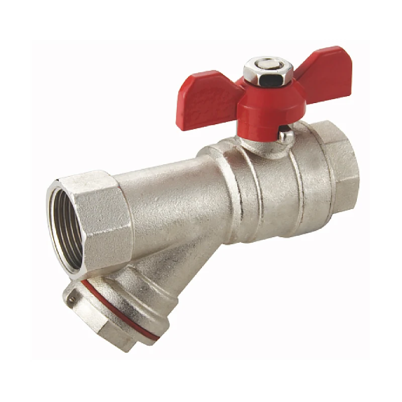 OLDE European Market  Brass Ball Valve Nickle Plated ball valve brass ball valve Tee Handle with Strainer PN40 22MM 1/2 inch