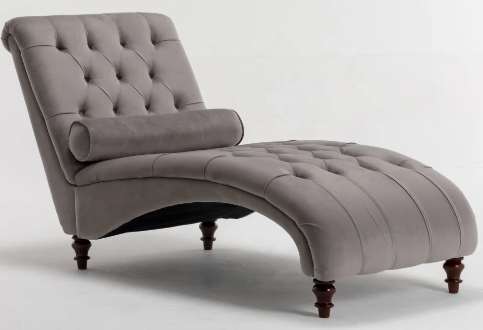 
S shaped chaise lounge velvet fabric wooden legs 