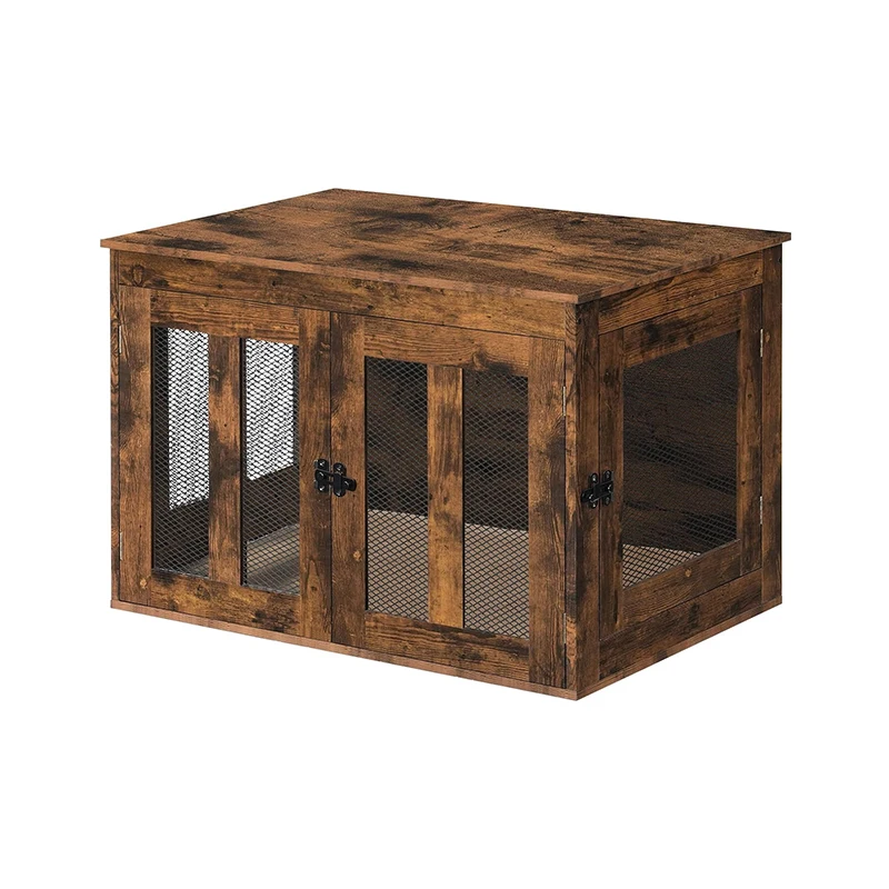 Dog Crate Furniture,  Heavy-Duty Dog Cage with Multi-Purpose Removable Tray, Double-Door Dog House, Rustic Brown