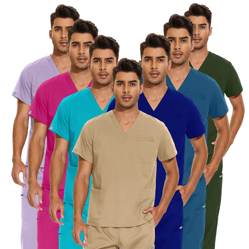 Excellent Quality Fashion Stretch Fabric Unisex Womens Men Khaki White Red Pink Blue Nurse Scrub Uniform Sets Spa Uniform