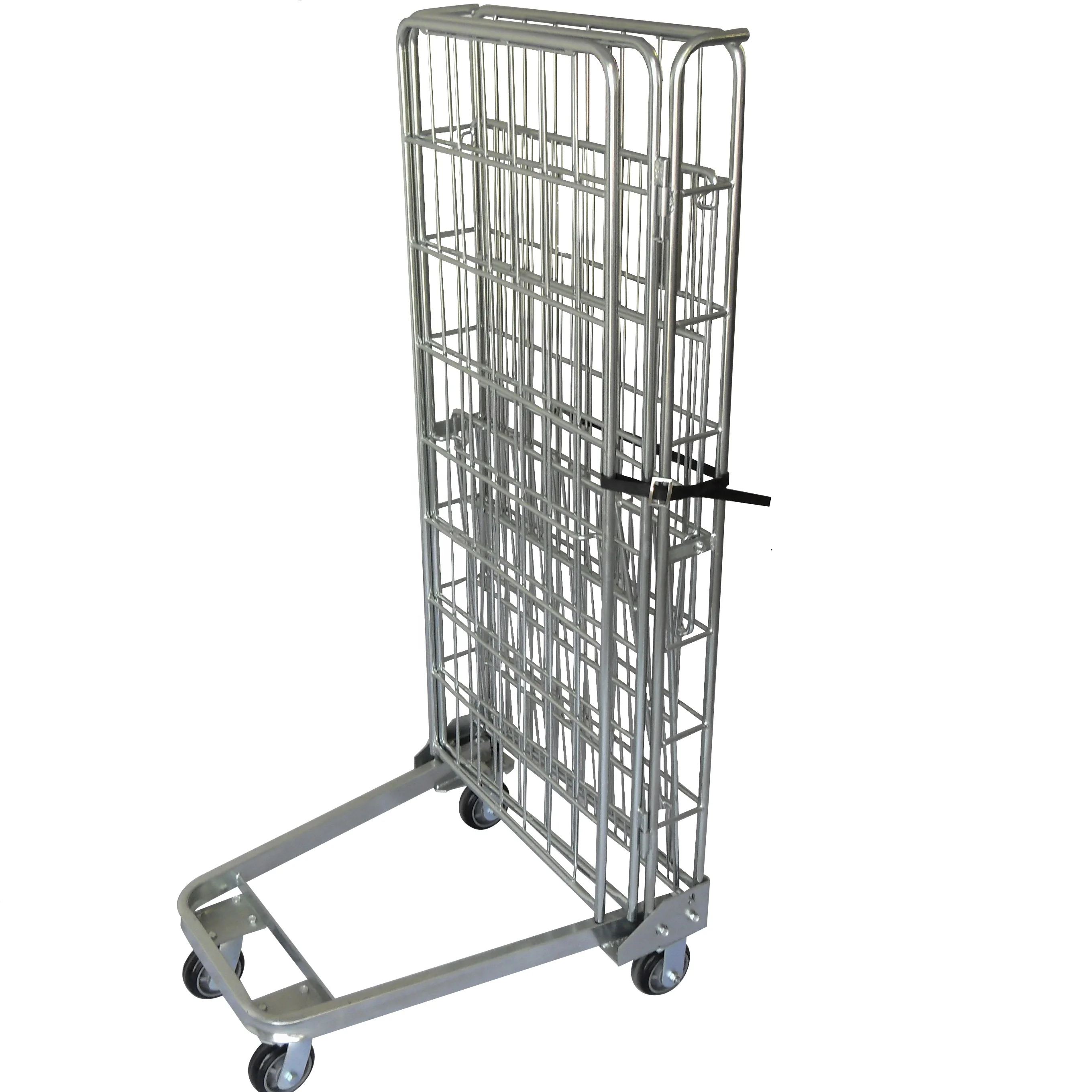 Hand Push Folding Wire Metal Rolling Pallet Cage Cart With Wheels Roll Container Trolley