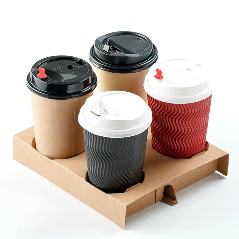 Disposable Hot Sell 8oz 12oz 16oz Customized Coffee Single Double Wall Ripple Paper Cups with Lids