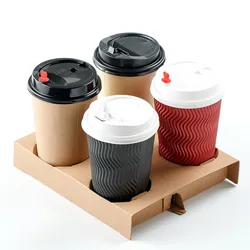 Disposable Hot Sell 8oz 12oz 16oz Customized Coffee Single Double Wall Ripple Paper Cups with Lids