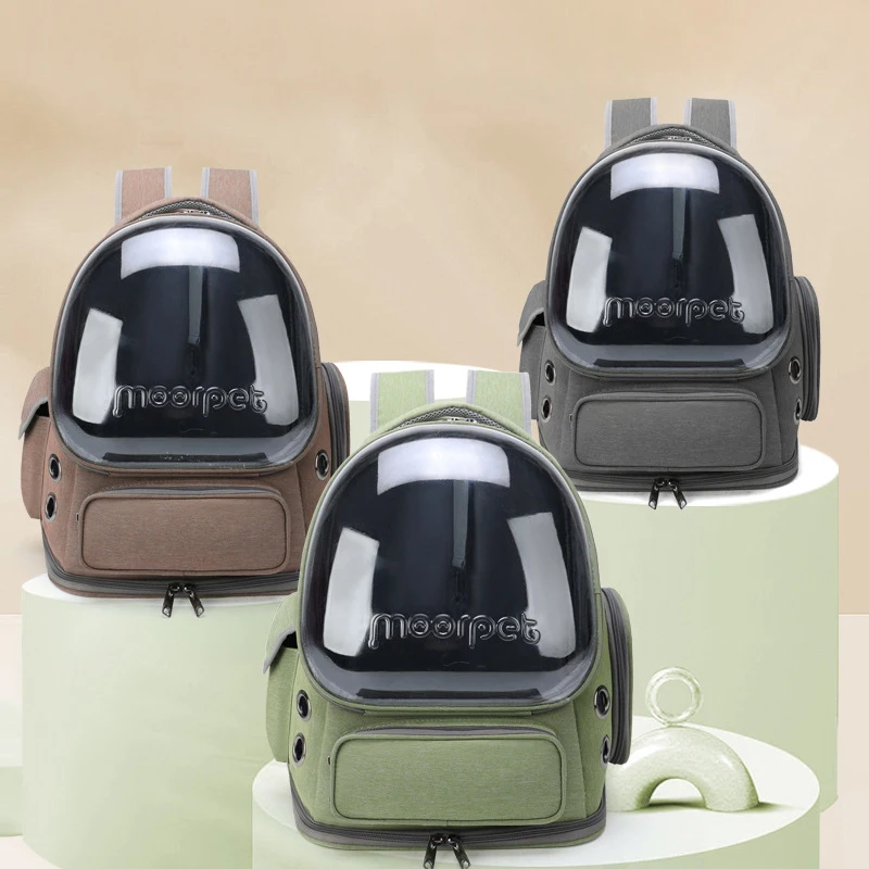 Cat pet bag for outdoor use, portable dual shoulder breathable space cabin viewing pet bag, large space dog bag