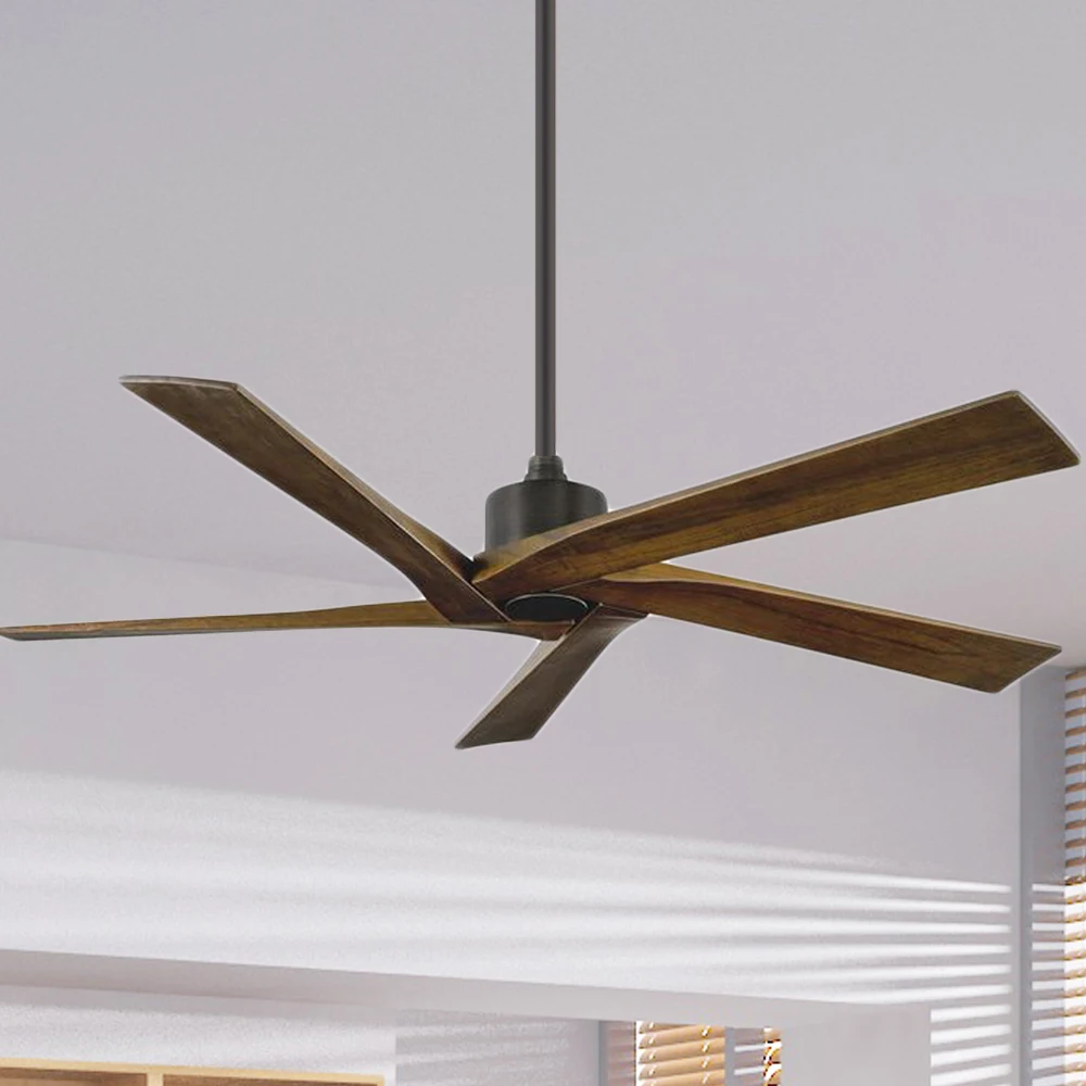 Modern Form Decoration 5 Wings Remote DC Reversible Plafonnier Ventilateur Ceiling Fan With 5 Wooden Blades