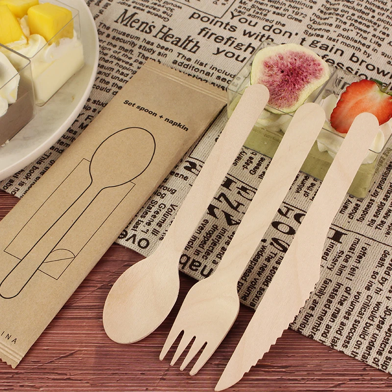 Disposable Wooden Spoon Fork Knife Set Wooden Cutlery For Sale