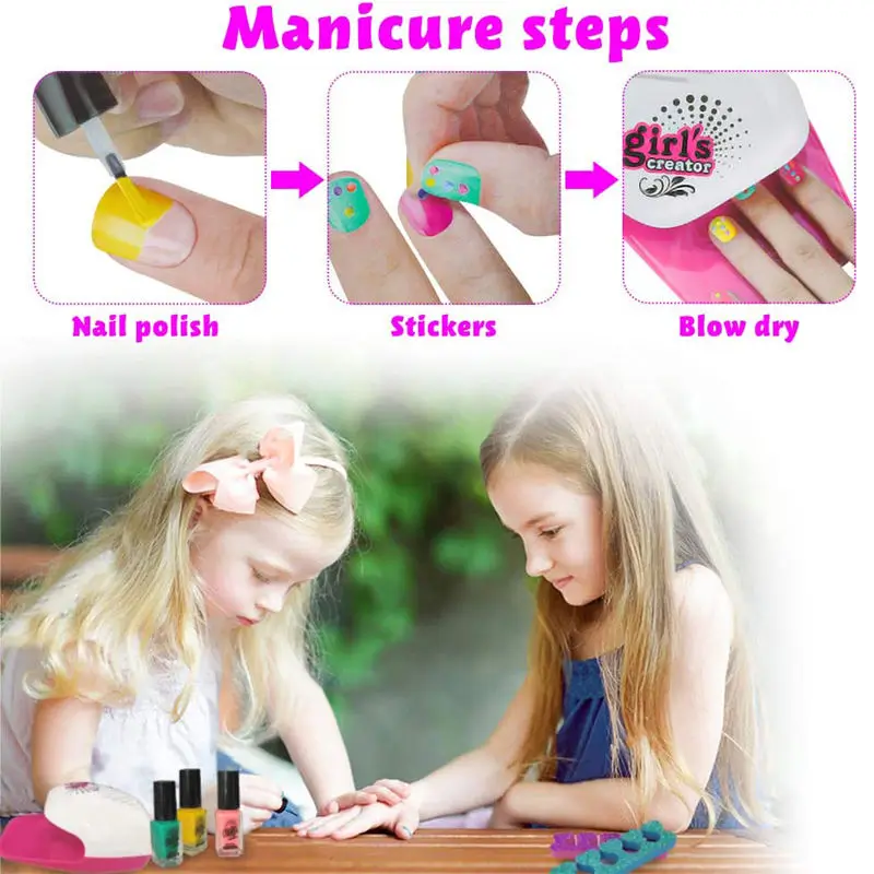 Best Selling Makeup Toys for Girls Cosmetics Play Kids Cute Manicure Tool Set Water Based Peel Off Nail Polish Art With Dryer