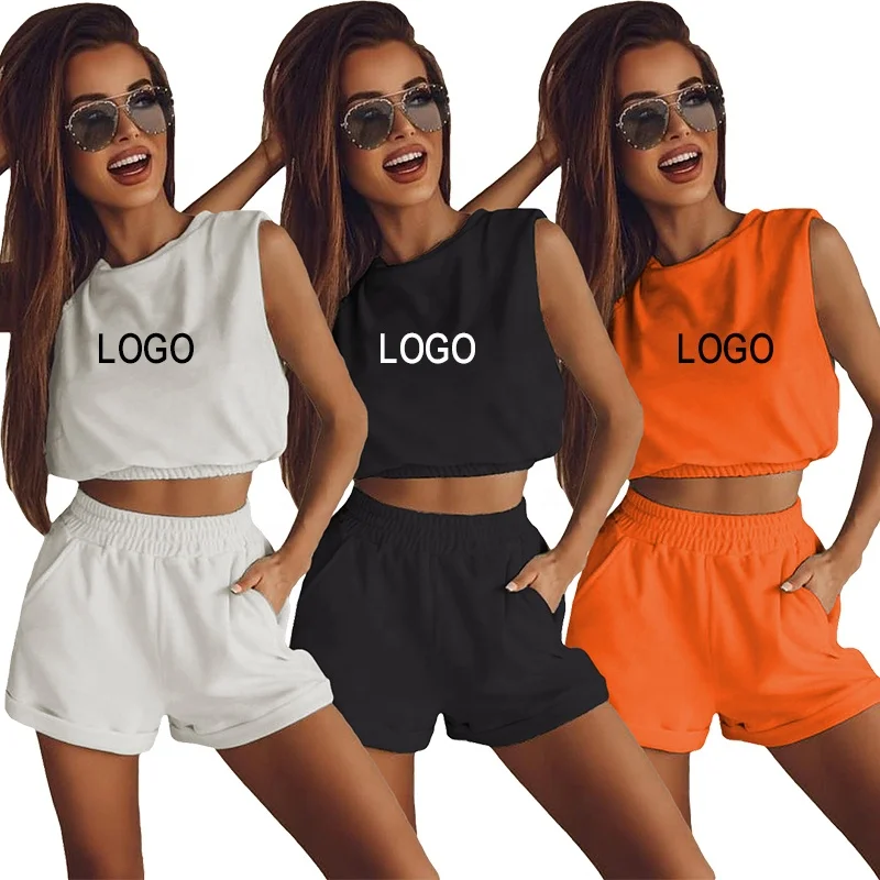 2024 Women Casual Tank Tops Short Pant Set Plus Size Three Colors Two Pieces Off Sport Tank Top And Short Set