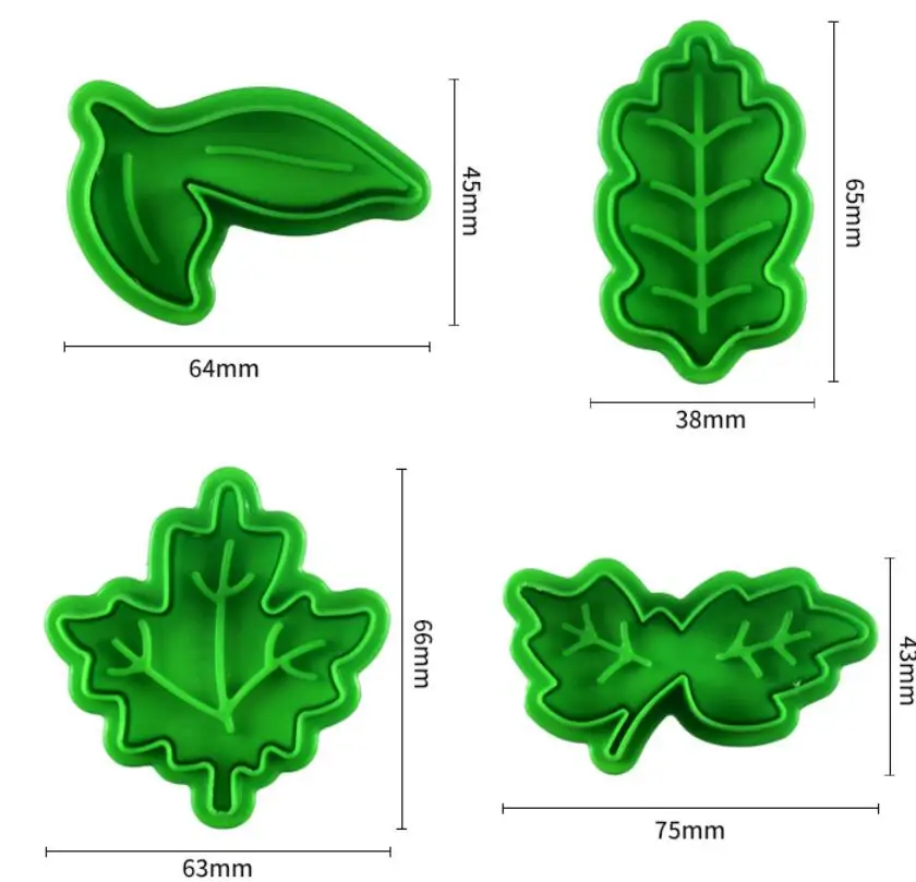 4PCS DIY Baking Tools Set Leaf Shape Cookie Plastic Plunger Cutter Cake Fondant Tools Decorating Embossing Cutter Set
