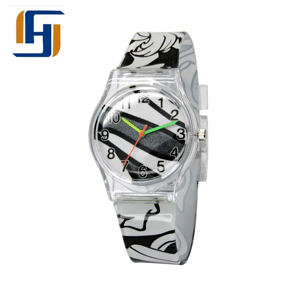 Fancy Stylish Customized Watch Face PVC Watchband Kids Watches Plastic Unisex Rubber Round Logo Can Be Printed on Watch Dial