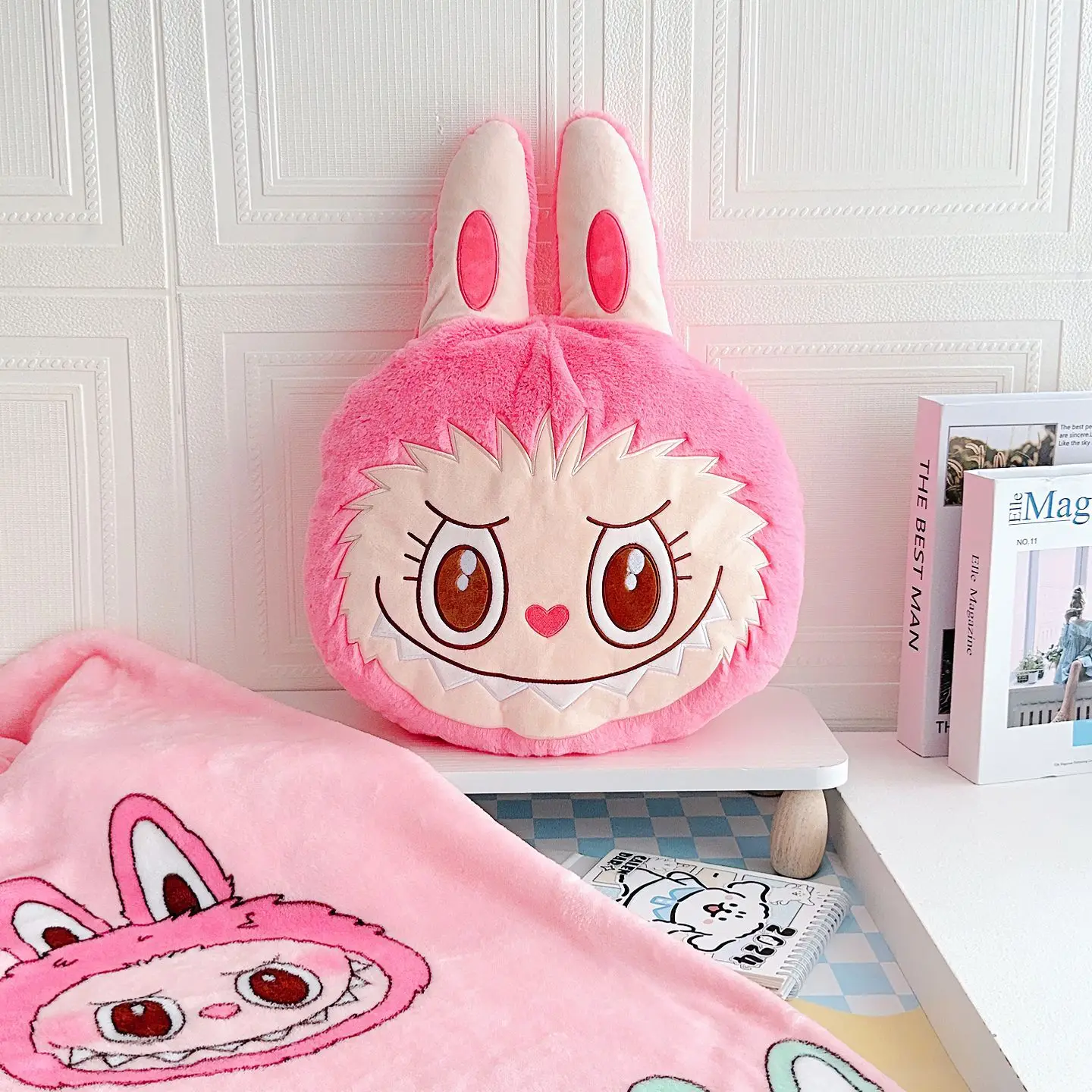 BoTu Cute Labubu Doll Pillow Flannel Blanket Dual Purpose 2-In-1 Air Conditioning Blanket office Car Sleep Pillow Christmas Gift