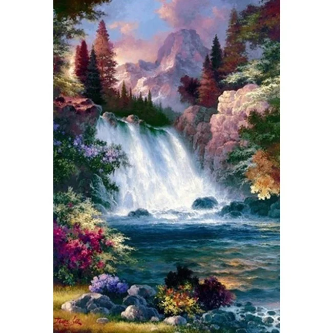 Factory Wholesale Home Decoration 5d Diamond Art Kit Diamond Painting Waterfall Canvas Wall Art Painting