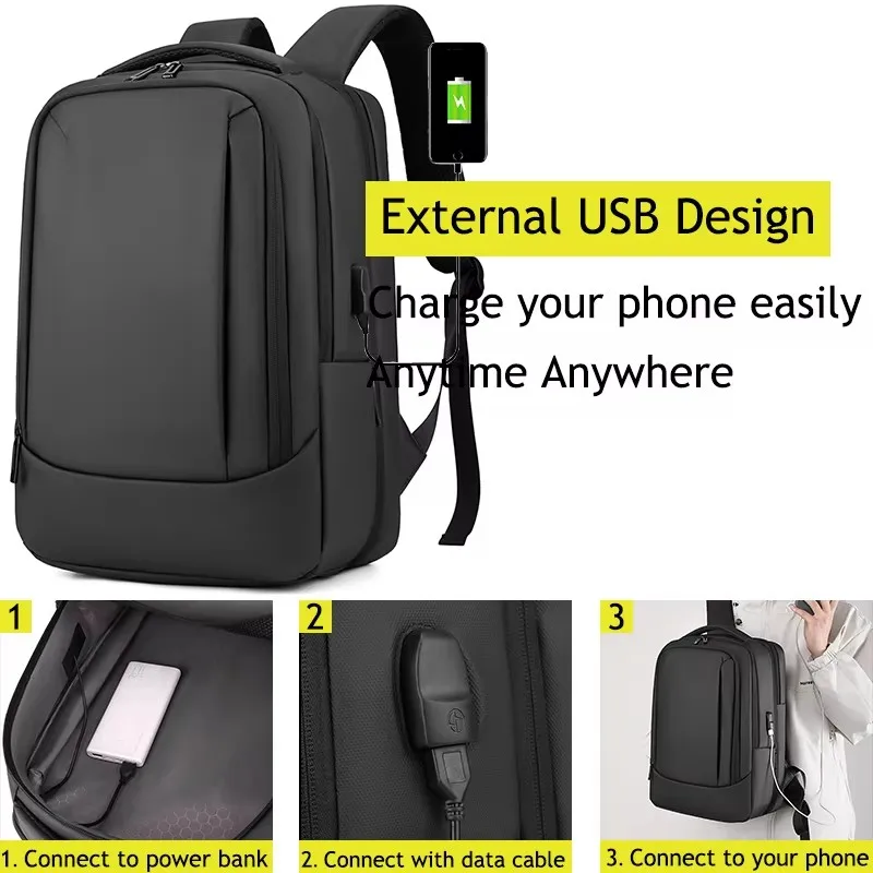 large capacity pu leather travel laptop backpack safe zone anti-theft business work backpack with usb