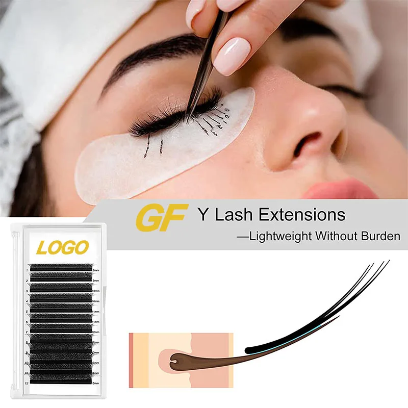 YY Eyelashes Extension Lashes Black D Curl 0.05mm 15mm Lash Volume Extension Easy Fans Y Shaped Premade Soft Eyelashes Supply