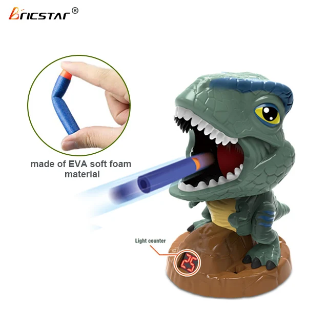 Bricstar high-quality and safe ABS material cartoon dinosaur shooting sound light foam ball guns toys