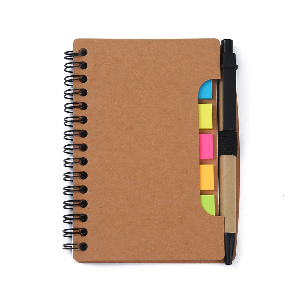 Combination notepad with pen Sticky Note  Eco-friendly kraft paper booklet Business coil This kraft paper notepad
